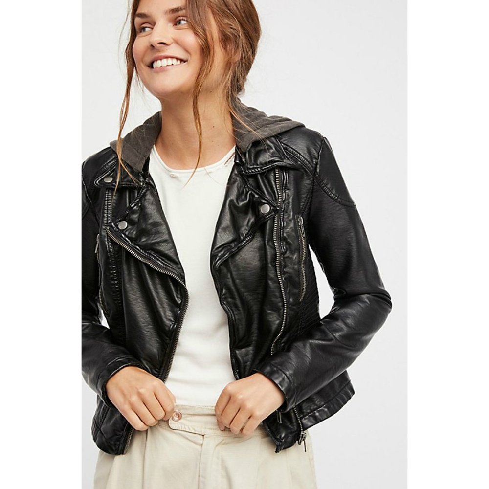 Free People Vegan Leather Hooded Jacket (NWOT)